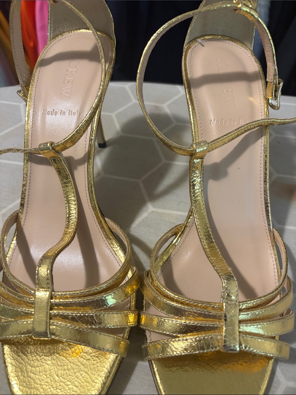 J. Crew Metallic Gold Strappy High Heel Sandals